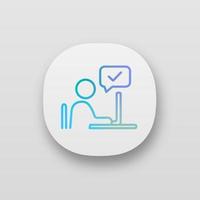 Approved employee's idea app icon. Approval chat. Successful remote work. UI UX user interface. Online communication. Person chatting. Web or mobile application. Vector isolated illustration