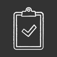 Clipboard with check mark chalk icon. Test, exam successfully completed. Verification and validation. Approved. Successfully tested. Isolated vector chalkboard illustration