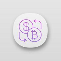 Bitcoin and dollar currency exchange app icon. UI UX user interface. Cryptocurrency. Web or mobile application. Refund. Vector isolated illustration