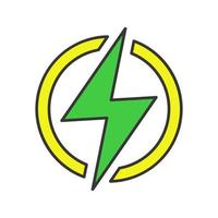 Electric power sign color icon. Lightning bolt. Charging. Thunder. Power button. Electricity. Isolated vector illustration