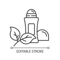 Natural roll-on deodorant linear icon. Hypoallergenic antiperspirant. Alluminium-free. Organic cosmetics. Thin line illustration. Contour symbol. Vector isolated outline drawing. Editable stroke