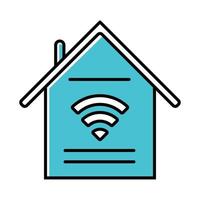el hogar inteligente presenta un icono de color azul. manejar con electrodomésticos a través de internet. hogar de control. acceso wi-fi en el interior. sistema de domótica. ilustración vectorial aislada vector