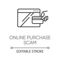 Online purchase scam linear icon. Internet shopping scheme. Fake retailer website. Phishing. Consumer fraud. Thin line illustration. Contour symbol. Vector isolated outline drawing. Editable stroke