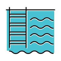 Swimming pool blue color icon. Water and ladder. Bathing. Aquapark. Auatic facilities. Apartment amenities. Lounge, sport zone for active leisure. Isolated vector illustration