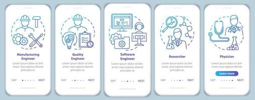 Bioengineering jobs onboarding mobile app page screen vector template. Researcher and physician. Walkthrough website steps with linear illustrations. UX, UI, GUI smartphone interface concept