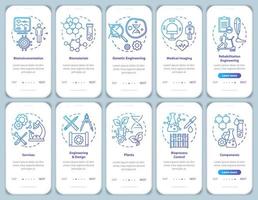 Bioengineering onboarding mobile app page screen vector template. Medical imaging, services. Biomaterials. Walkthrough website steps with linear illustrations. UX, UI, GUI smartphone interface concept