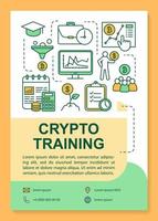 Crypto training poster template layout. Cryptocurrency trading course. Banner, booklet, leaflet print design. Virtual currency market. Vector brochure page layouts for magazines, advertising flyers