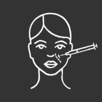 Nasolabial folds neurotoxin injection chalk icon. Anti wrinkle injection. Smile wrinkles reducing. Cosmetic procedure. Facial rejuvenation. Isolated vector chalkboard illustration