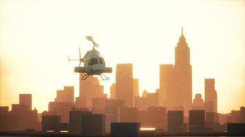 Silhouette helicopter at city scape background photo