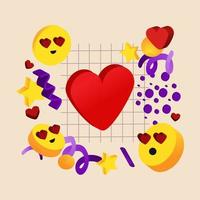 Abstract colorful background with geometric elements on the theme of love and Valentine's day with emoticons and hearts. Vector illustration for banner, website and your design