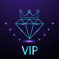 Luxurious turquoise and luminous crown logo and inscription VIP with sparkles. vector