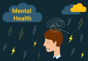 Depressed or mental illness. Head profile with storm cloud. eps 10 vector