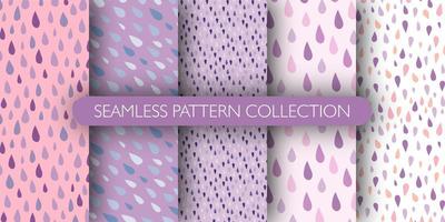 Set of raindrops doodle seamless pattern. Blue and purple drops. Weather theme. vector