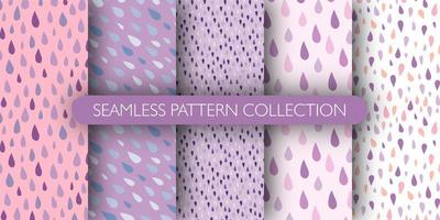 Set of raindrops doodle seamless pattern. Blue and purple drops. Weather theme. vector