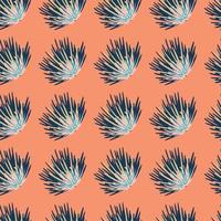 Spring creative seamless bush pattern. Blue tones botanic ornament on coral light background. vector