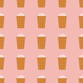helado retro en gofre en un patrón sin costuras de estilo plano sobre fondo rosa. vector