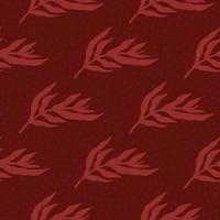 Jungle plants silhouette leaves seamless pattern in red colors. Retro tropical leaf wallpaper. vector