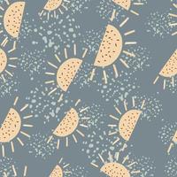 Random organic seamless pattern with orange fruit lobules print. Navy blue pale background with splashes. vector