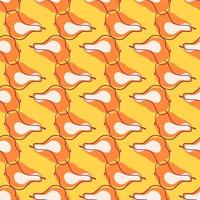 Orange contoured little pear fruits shapes seamless doodle pattern. Yellow bright background. Organic print. vector