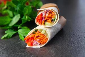 doner kebab vegetable lavash bread sandwich shawarma burrito pita filling veggie vegetarian photo