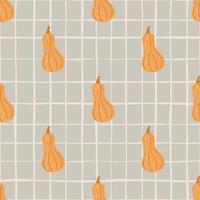 Hygge seamless pattern with hand drawn orange pumpkin silhouettes. Chequered background. vector