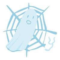 Ghost with web isolated on white background. Cartoon cute spirit, web, boo in style doodle. vector