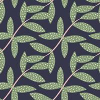 Hand drawn branches with leaves seamless pattern on black background. Decorative ornament. Leaf endless wallpaper. vector