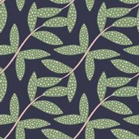 Hand drawn branches with leaves seamless pattern on black background. Decorative ornament. Leaf endless wallpaper. vector