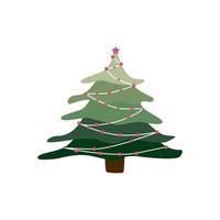 abeto de vacaciones dibujado a mano en símbolo de estilo doodle. árbol de Navidad de dibujos animados en guirnaldas aislado sobre fondo blanco. vector