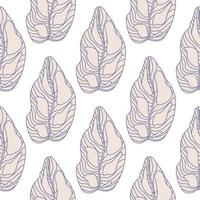 Decorative seamless pattern with pastel pink leaves and blue contour. Isolated print. vector