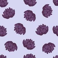 Purple contoured lotus flowers random print seamless pattern. Doodle floral backdrop with light background. vector