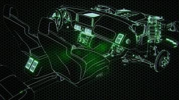 Holographic animation of 3D wireframe car model with engine photo