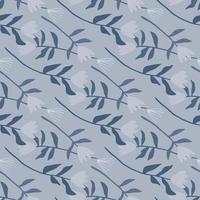 Seamless pale pattern with tulip hand drawn ornament. Flowers in navy blue color on light grey background. vector