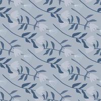 Seamless pale pattern with tulip hand drawn ornament. Flowers in navy blue color on light grey background. vector