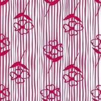 Abstract red flowers seamless pattern on stripes background. vector