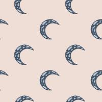 Childish scandi seamless pattern with simple moon navy blue silhouettes. Light pink background. vector