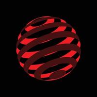 a sphere of red ribbons swirled in a spirlal with a black background vector