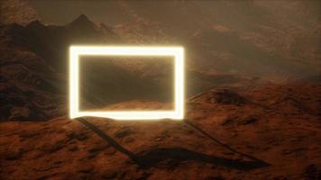 Neon Portal on Mars Planet Surface With Dust Blowing photo