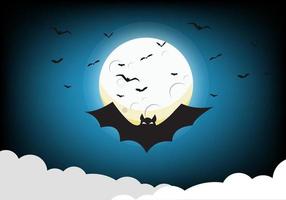 muchos murciélagos vuelan en la noche de halloween. fondo de luna llena vector