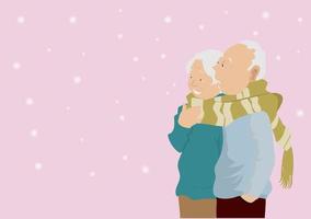 The old man and the old woman remember long love in the snow.Vector image vector