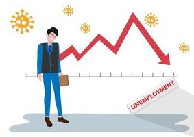 Sad businessman unemployed due to  outbreak. Infographic vector illustration.