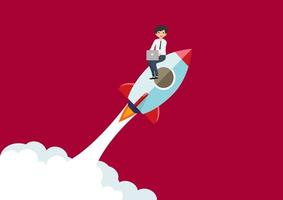 Business people fly with rockets to successful business goals. Flat style cartoon illustration vector