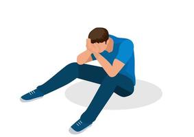man sitting sad or crying The concept of depression or loneliness. unhappy man Victims of Hate or Bullying. Flat style cartoon illustration vector