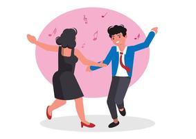 las mujeres y los hombres disfrutan bailando con música animada en las fiestas. vector de ilustración de dibujos animados de estilo plano