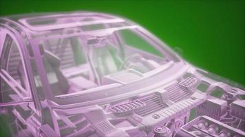 Holographic animation of 3D wireframe car model with engine photo