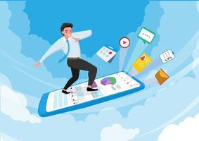 Choosing the right smartphone From the customer experience of the app that will be used for presentations. Flat style cartoon illustration vector