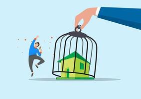 open a new economy after lockdown get business people back to work The government unlocked the cage. concept of preventing the spread of coronavirus vector illustration flat style cartoon