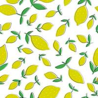 Hand drawn Lemon seamless pattern with leaves. vector