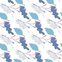 Branches and leaves vector seamless pattern on white background. Green and blue colors.