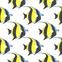 Moorish idol fish seamless pattern. Zanclus cornutus. vector